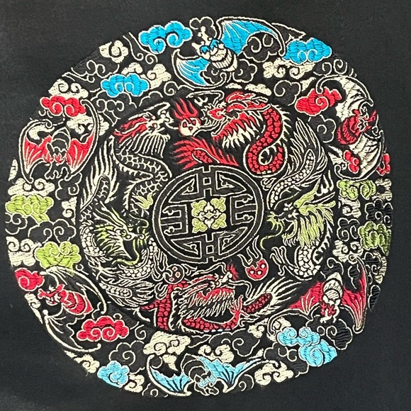 Vintage Asian Embroidered Satin Reversible Open Front Evening Jacket Women L/XL - Picture 4 of 15